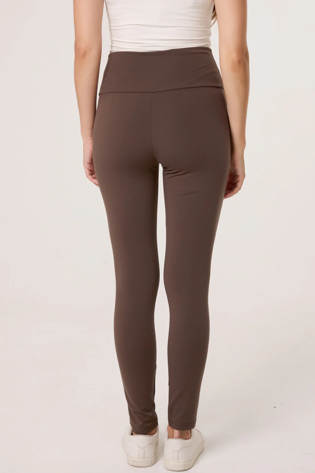 Fleece Lined Wide Waistband Legging in Brown