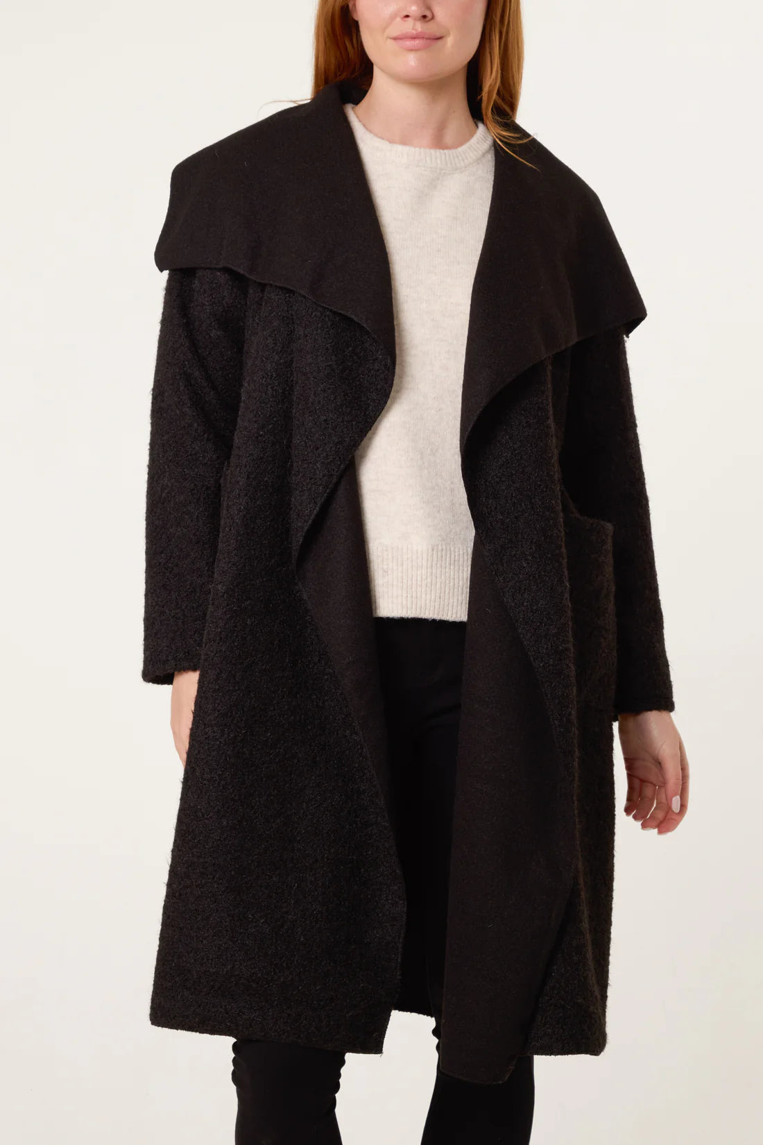 Brushed Wool Like Waterfall Coat