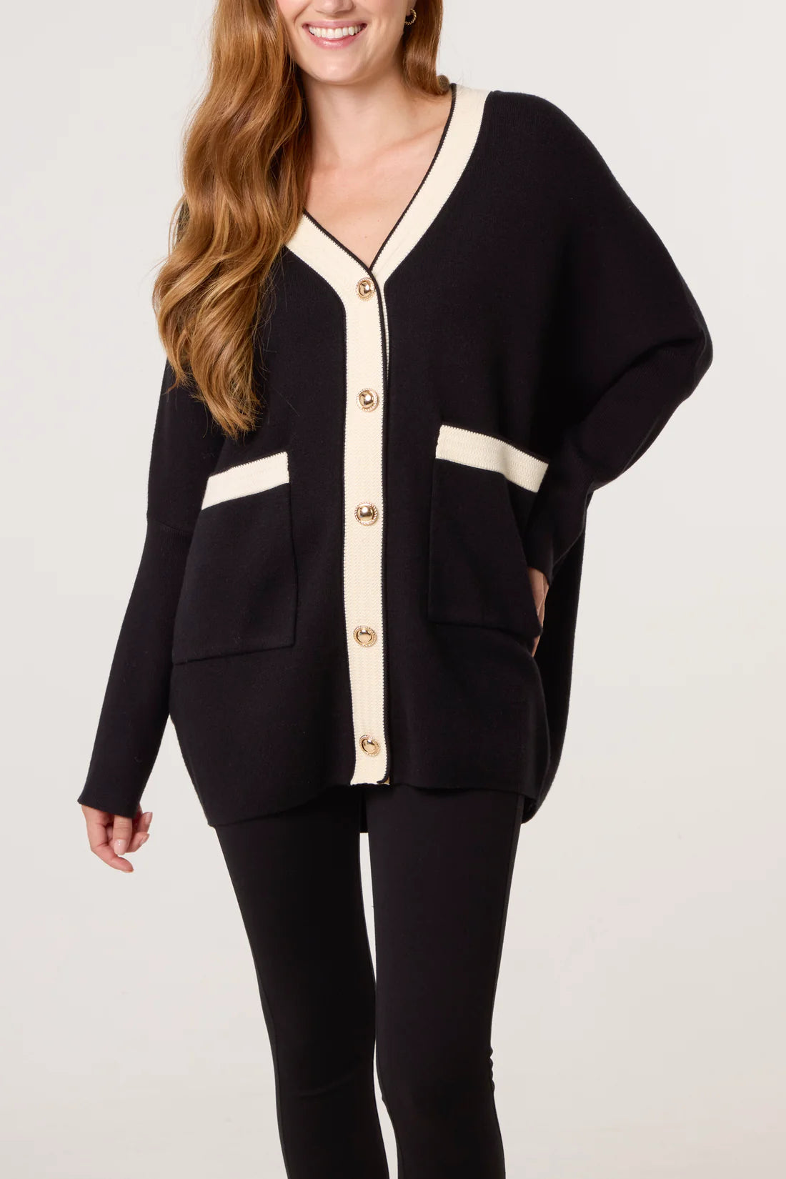 Contrast Gold Button Knit Cardigan