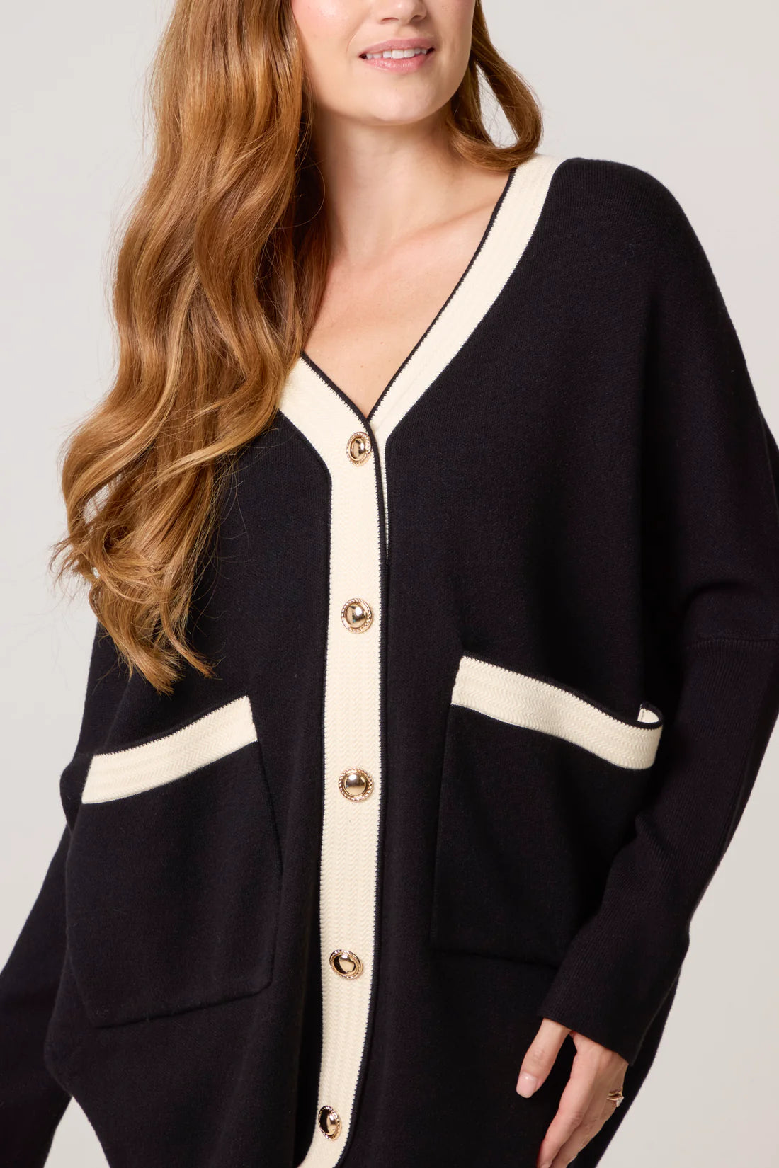 Contrast Gold Button Knit Cardigan