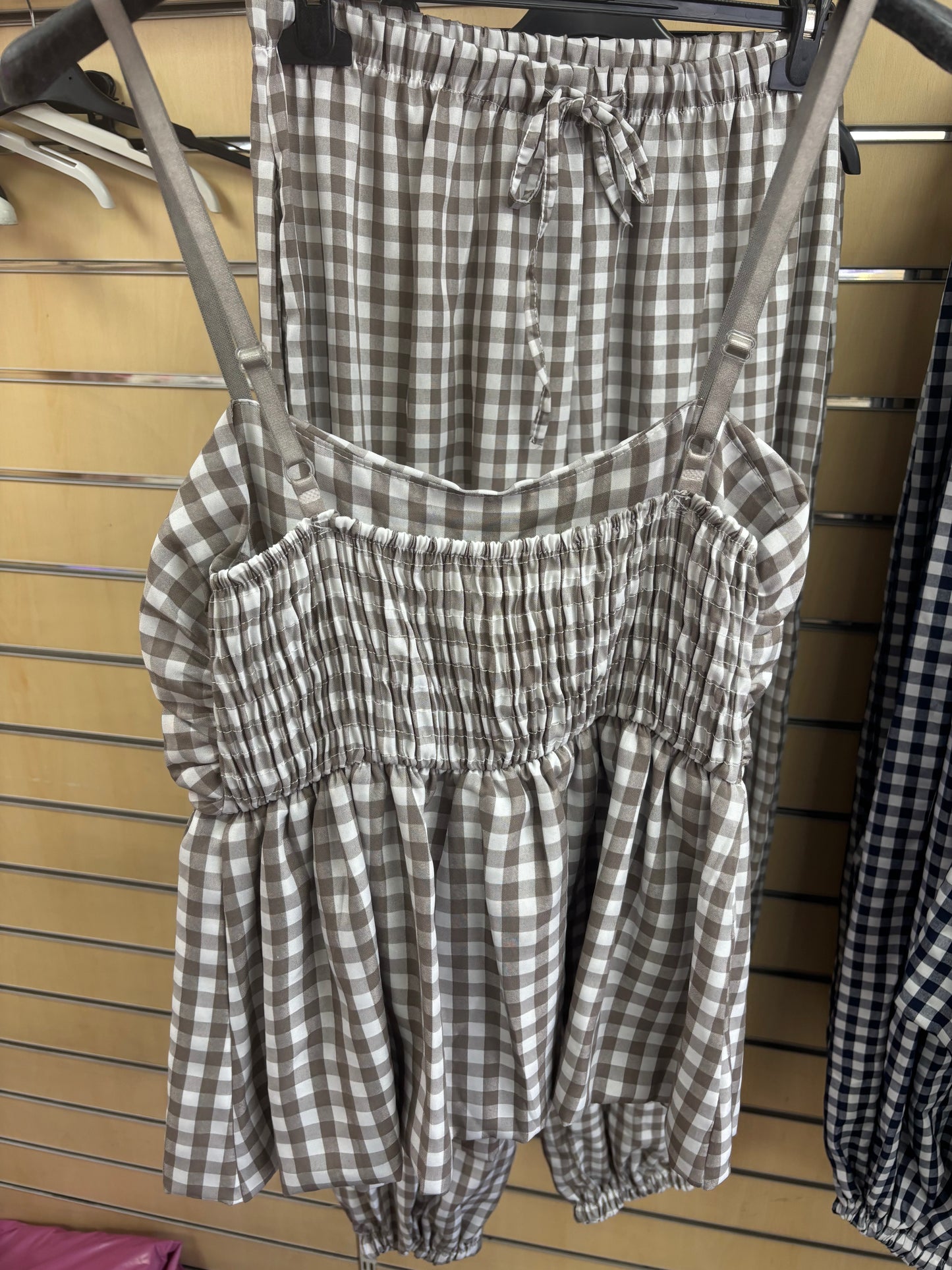 Gingham Top and Trouser Set in Taupe