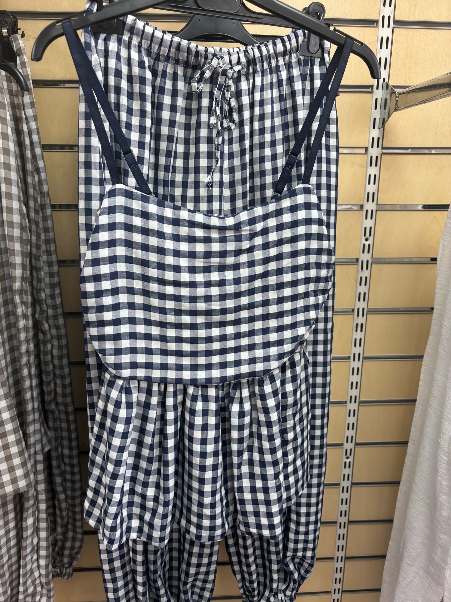 Gingham Top and Trouser Set in Navy