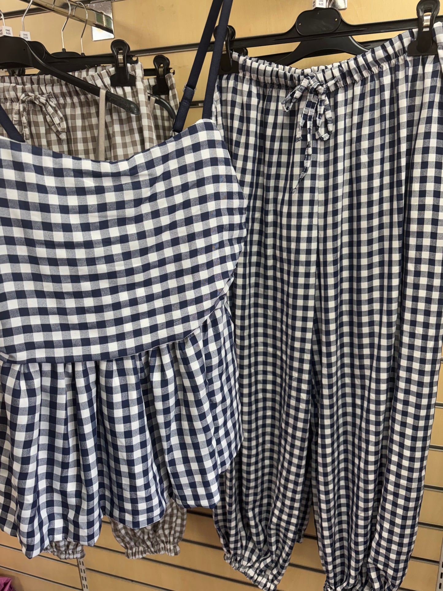 Gingham Top and Trouser Set in Navy