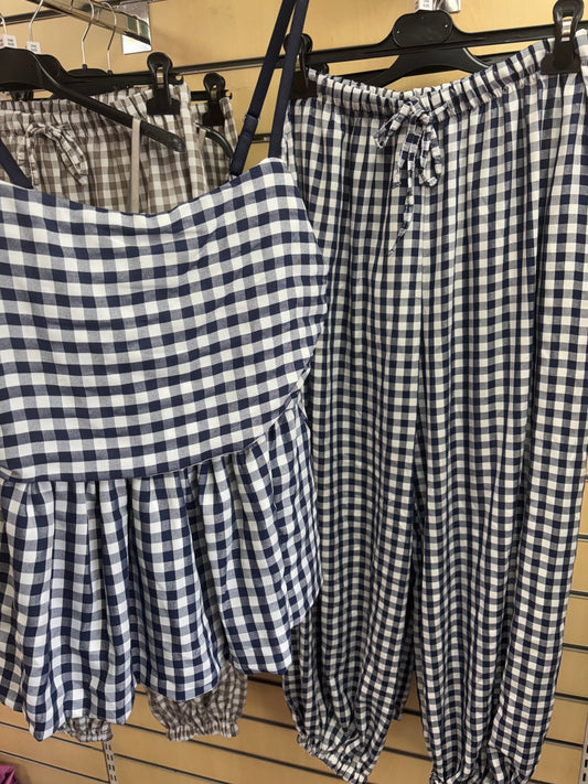 Gingham Top and Trouser Set in Navy