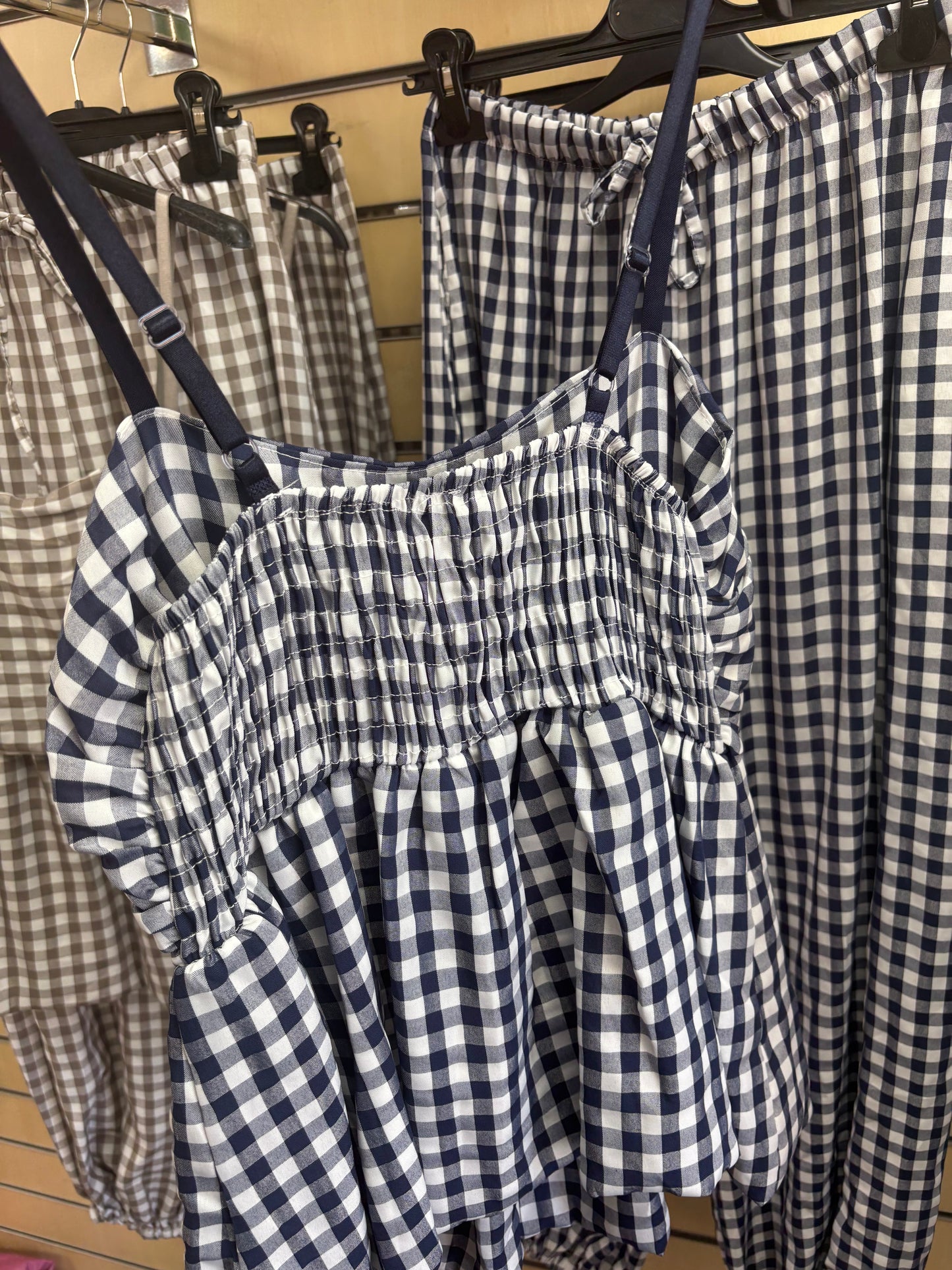 Gingham Top and Trouser Set in Navy