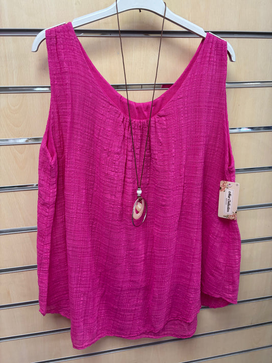 Cotton Vest Top with Necklace in Pink
