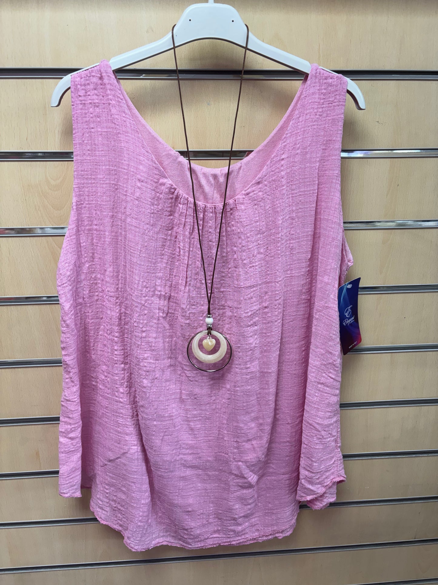 Cotton Vest Top with Necklace in Baby Pink