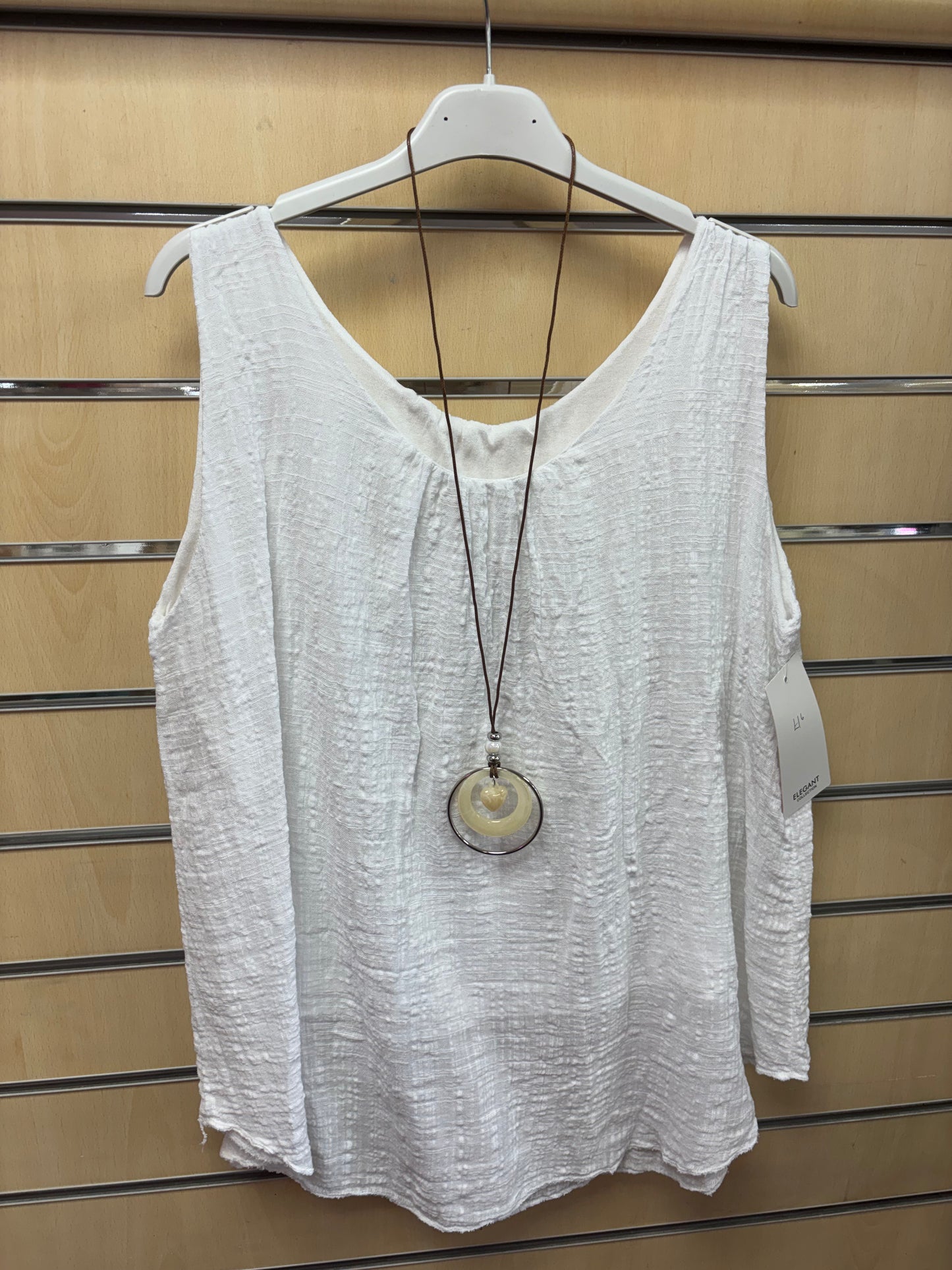 Cotton Vest Top with Necklace in White