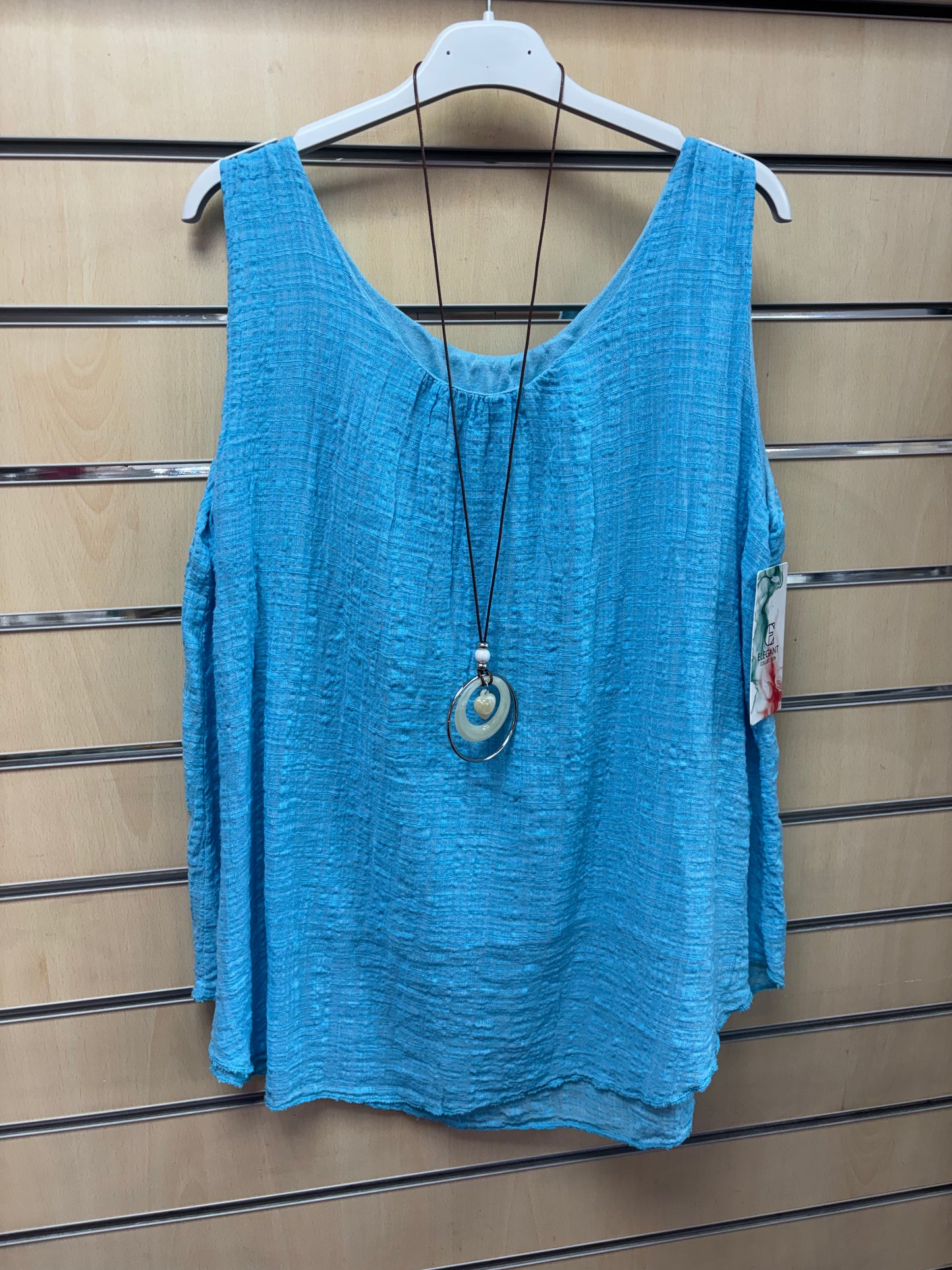Cotton Vest Top with Necklace in Blue