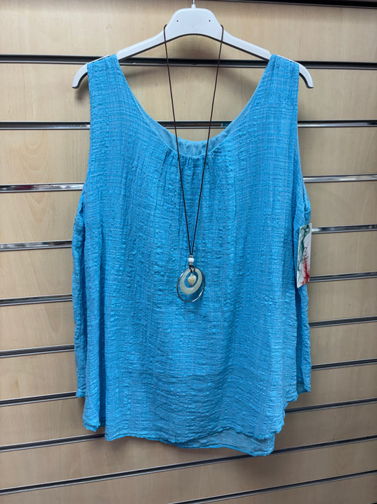 Cotton Vest Top with Necklace in Blue