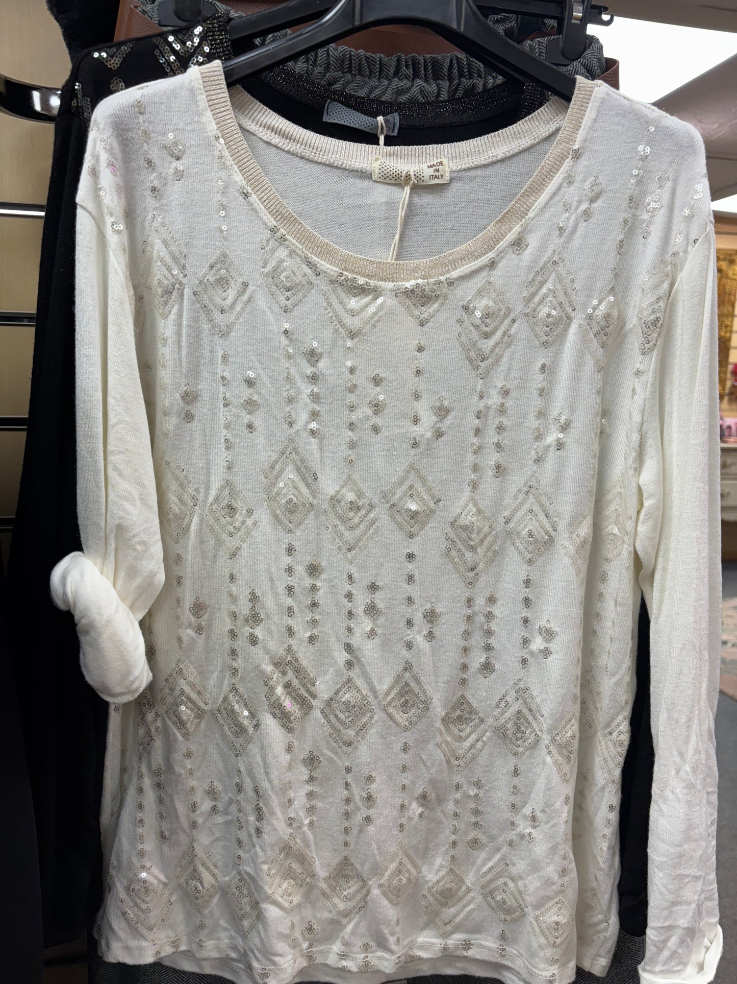 Sequin Detail Top in Cream