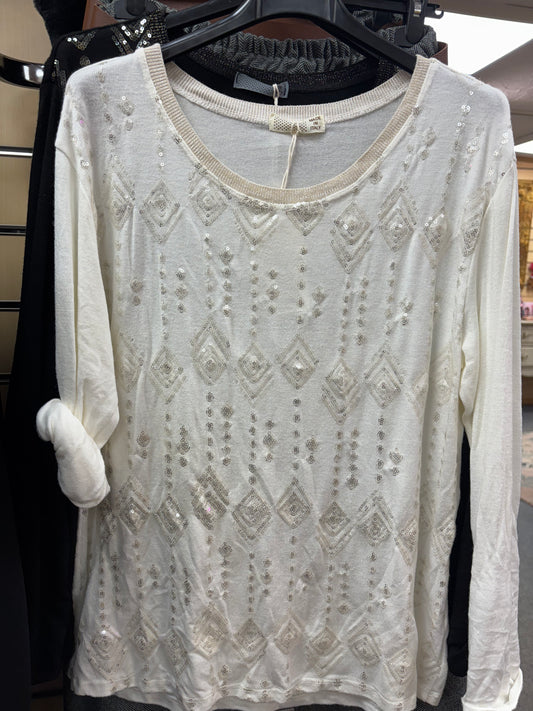 Sequin Detail Top in Cream