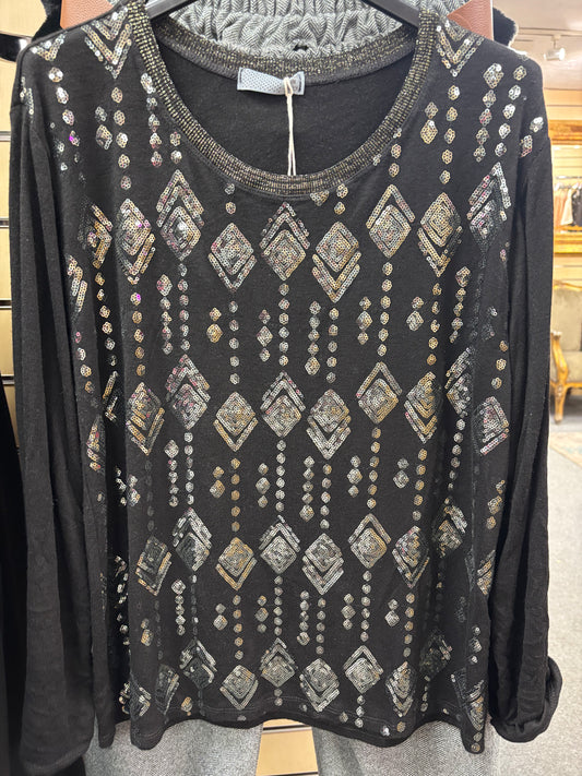 Sequin Detail Top in Black