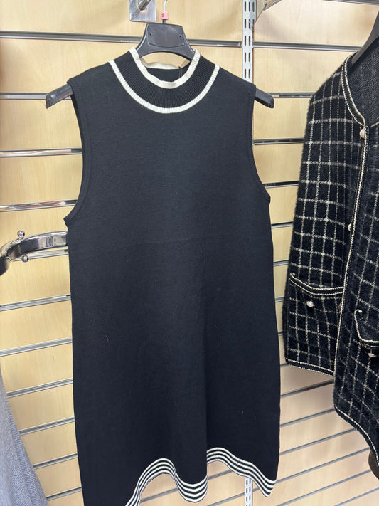 Knitted Sleeveless Dress with Contrast Trim in Black