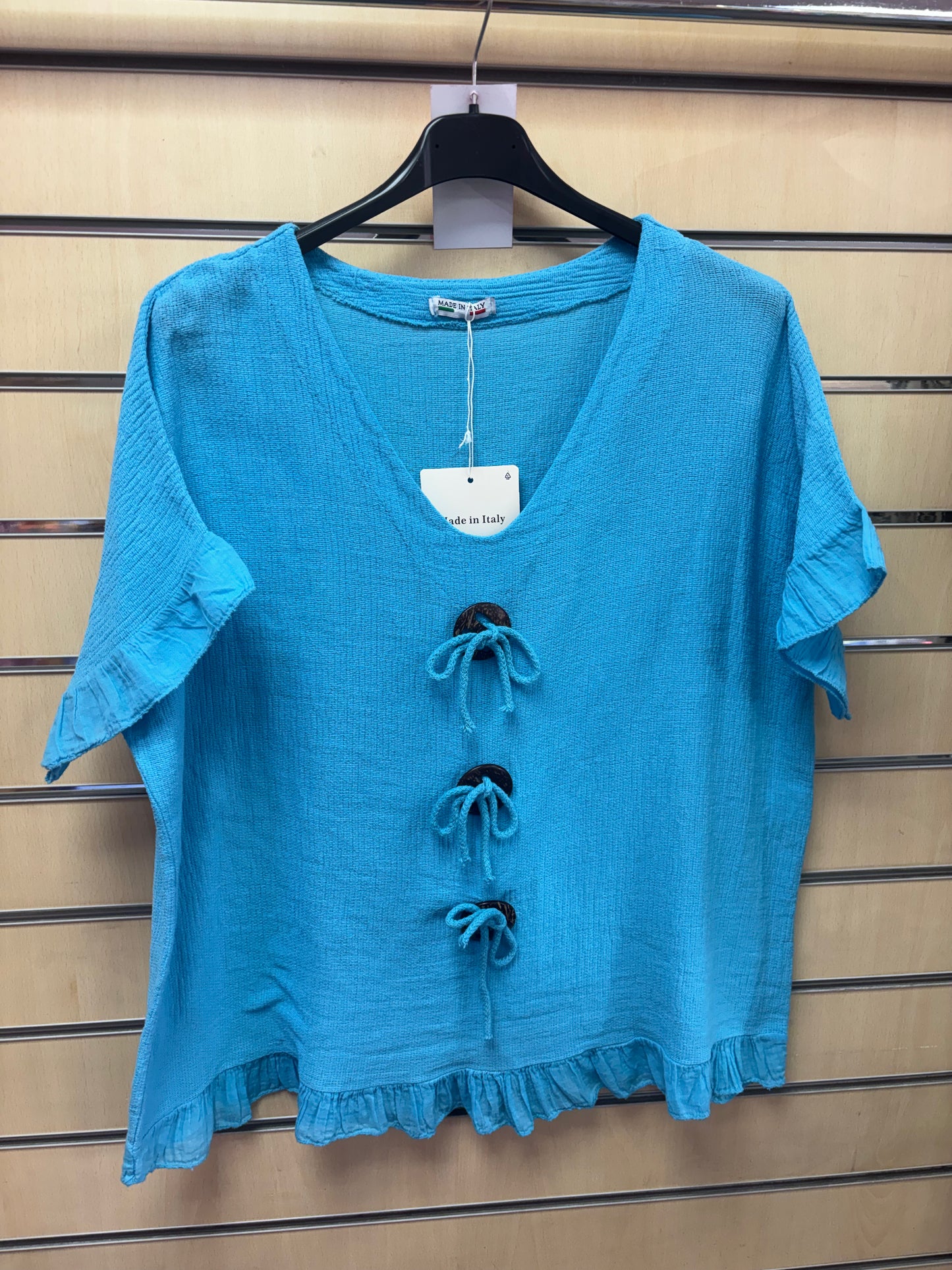 3 Button Cotton Top in Blue
