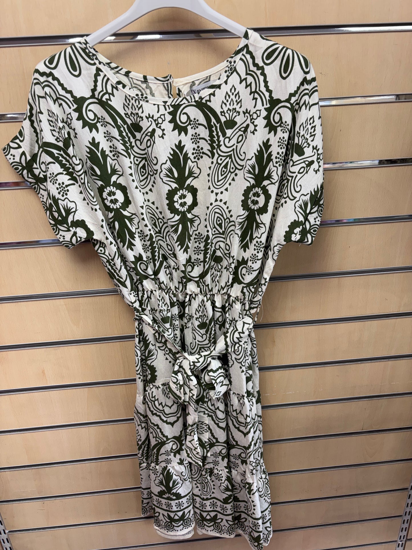 Belted Pattern Summer Dress in Black