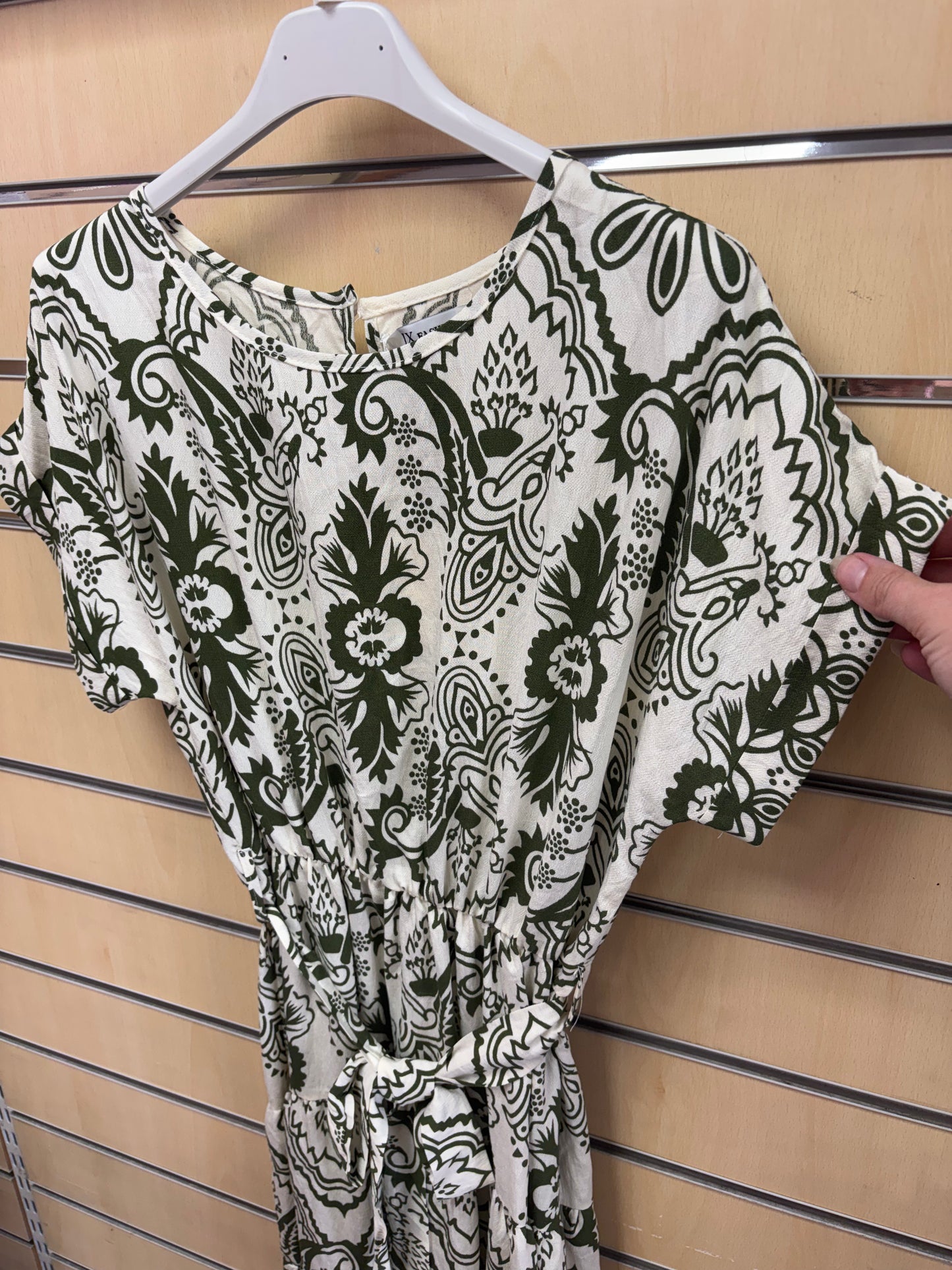 Belted Pattern Summer Dress in Black