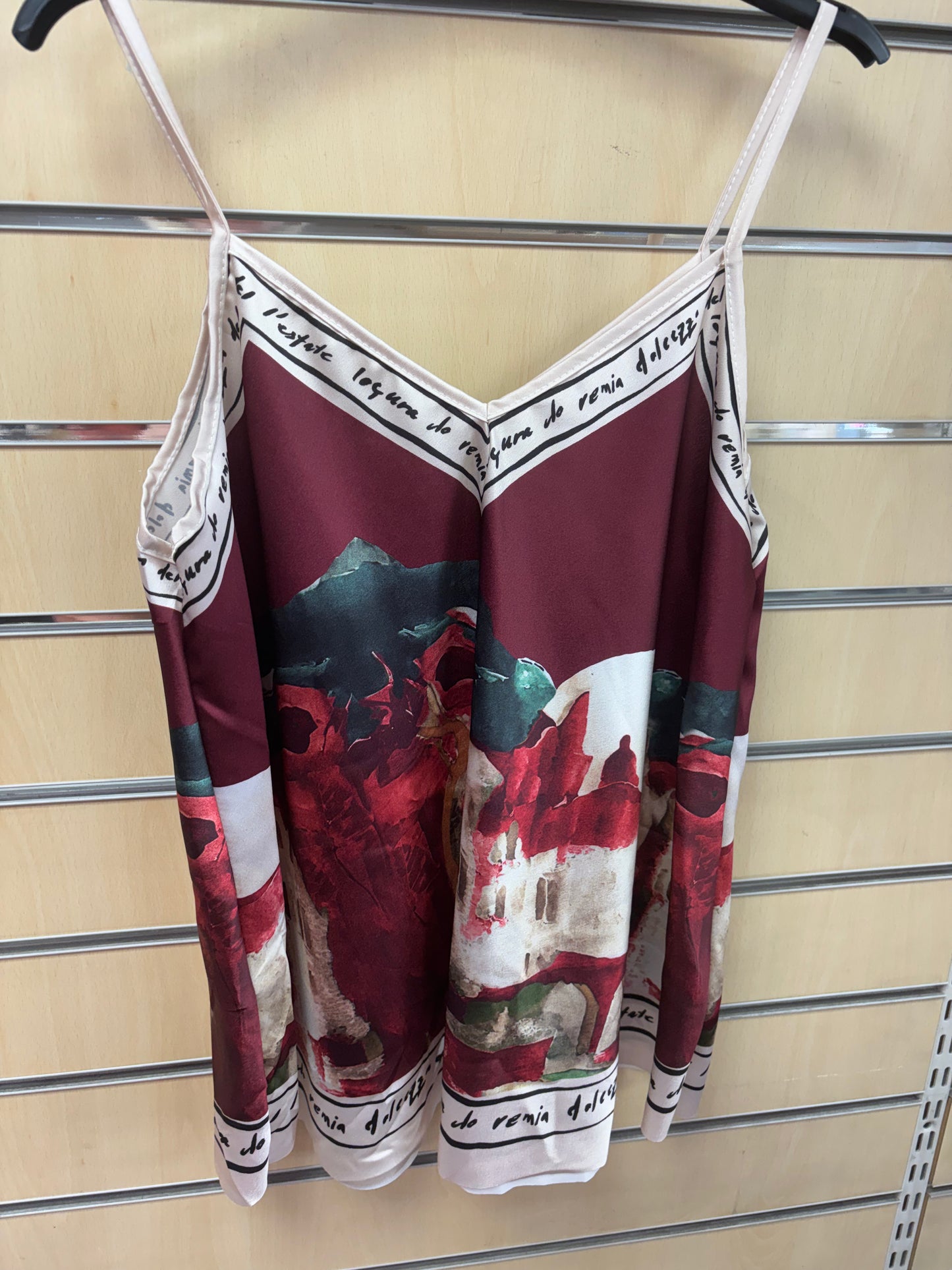 Cami Border Print Top in Burgundy