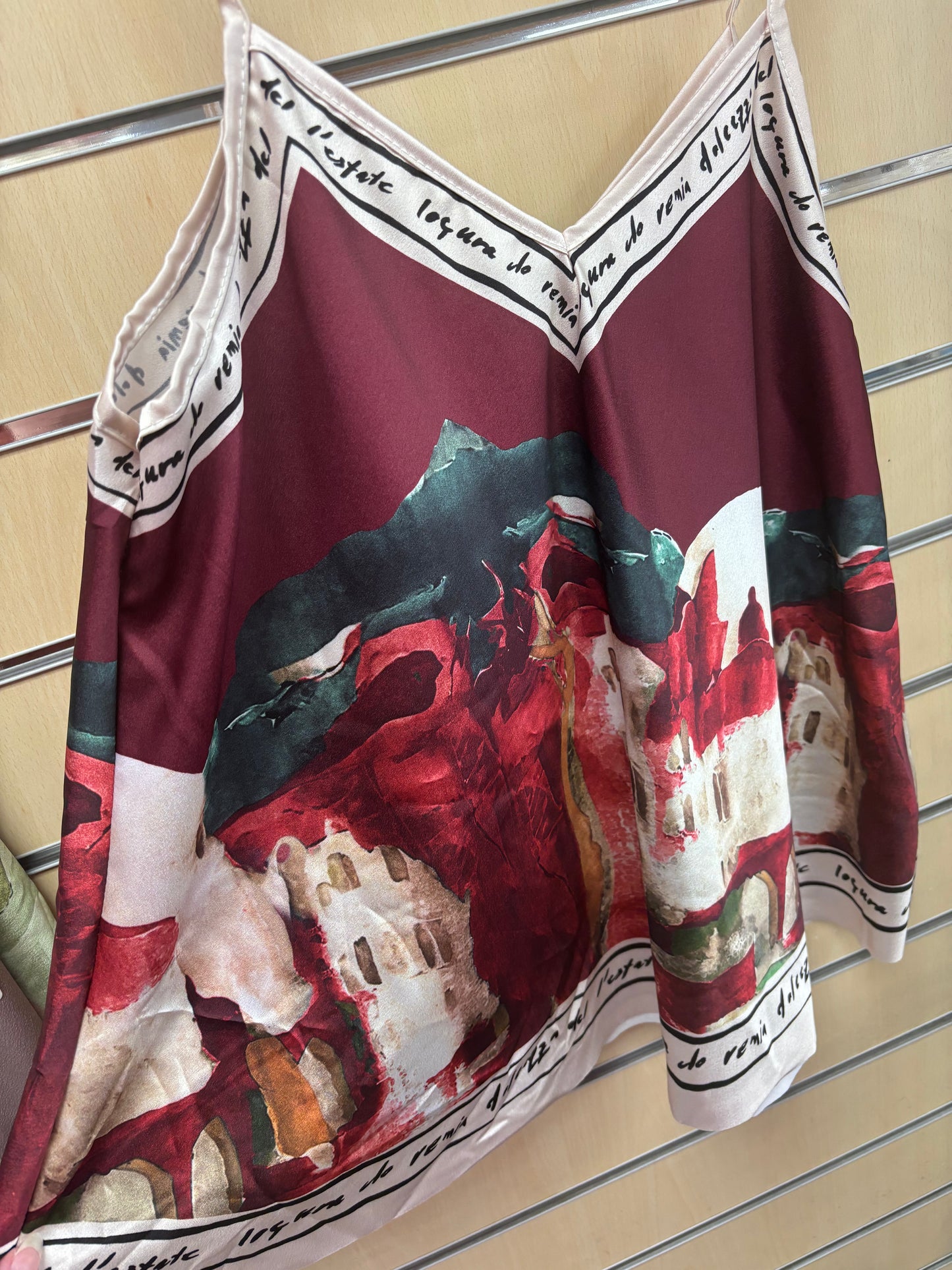 Cami Border Print Top in Burgundy