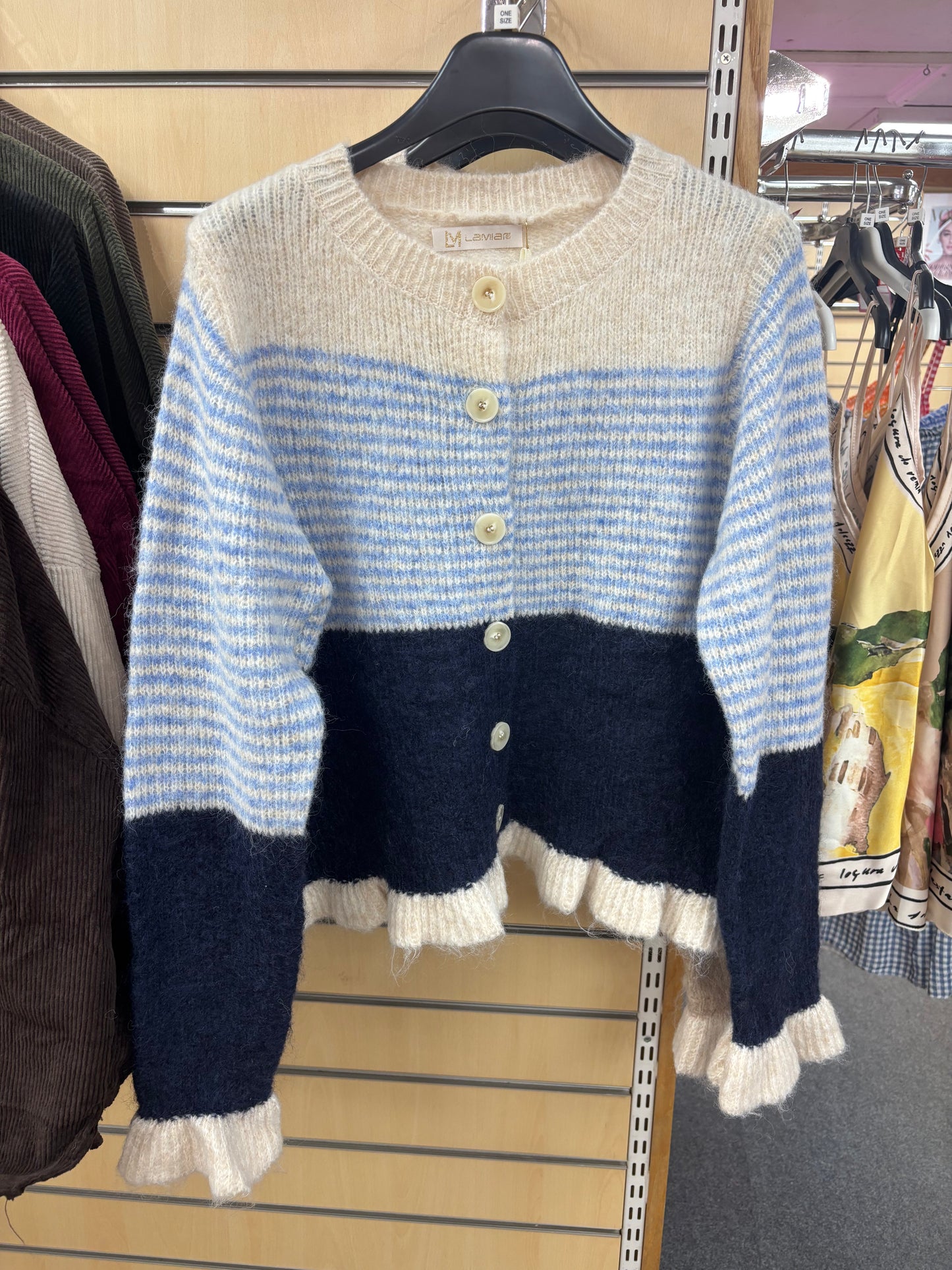 Stripe Wool Cardigan in Blue