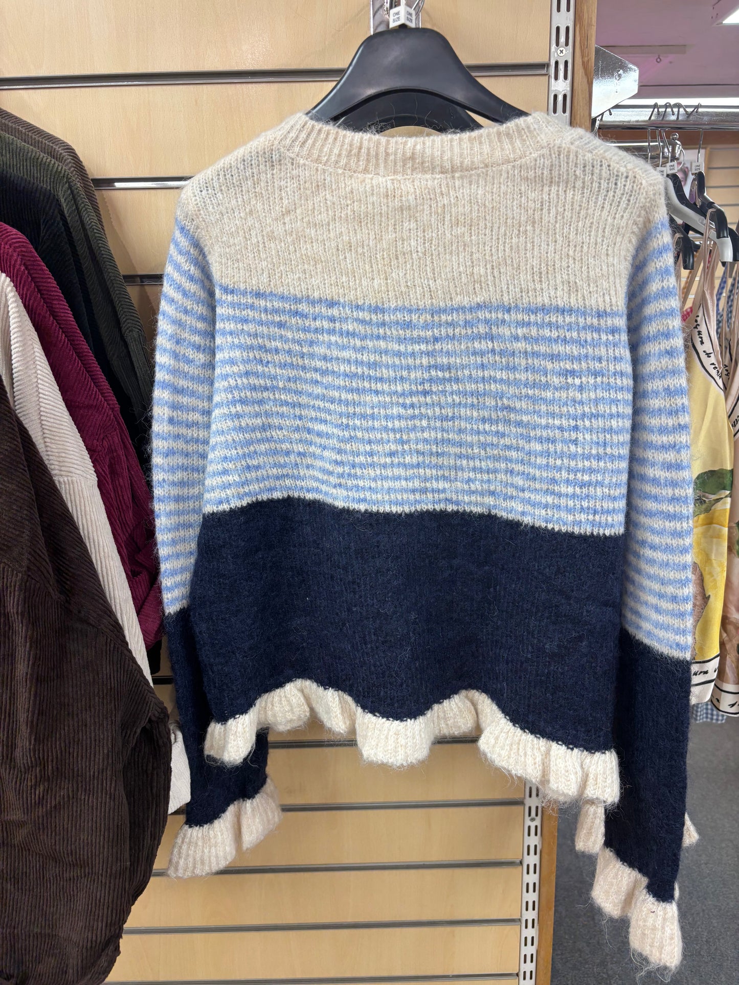 Stripe Wool Cardigan in Blue