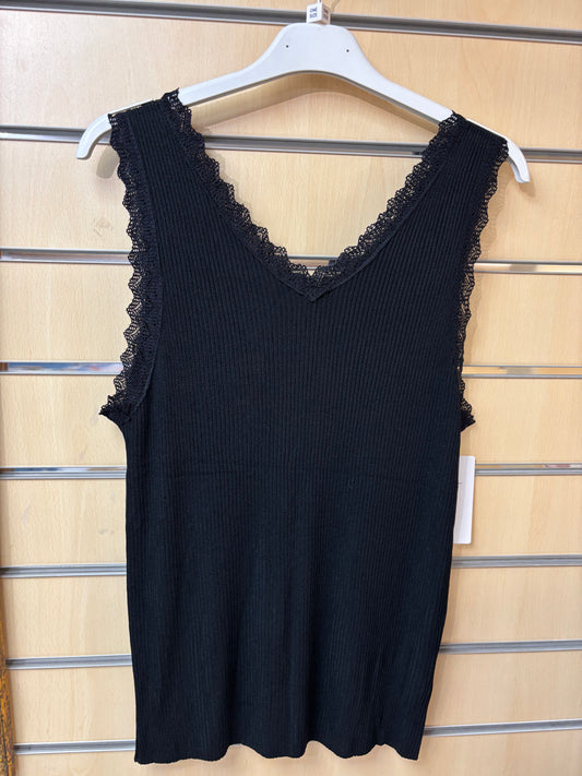 Black lace trim vest top