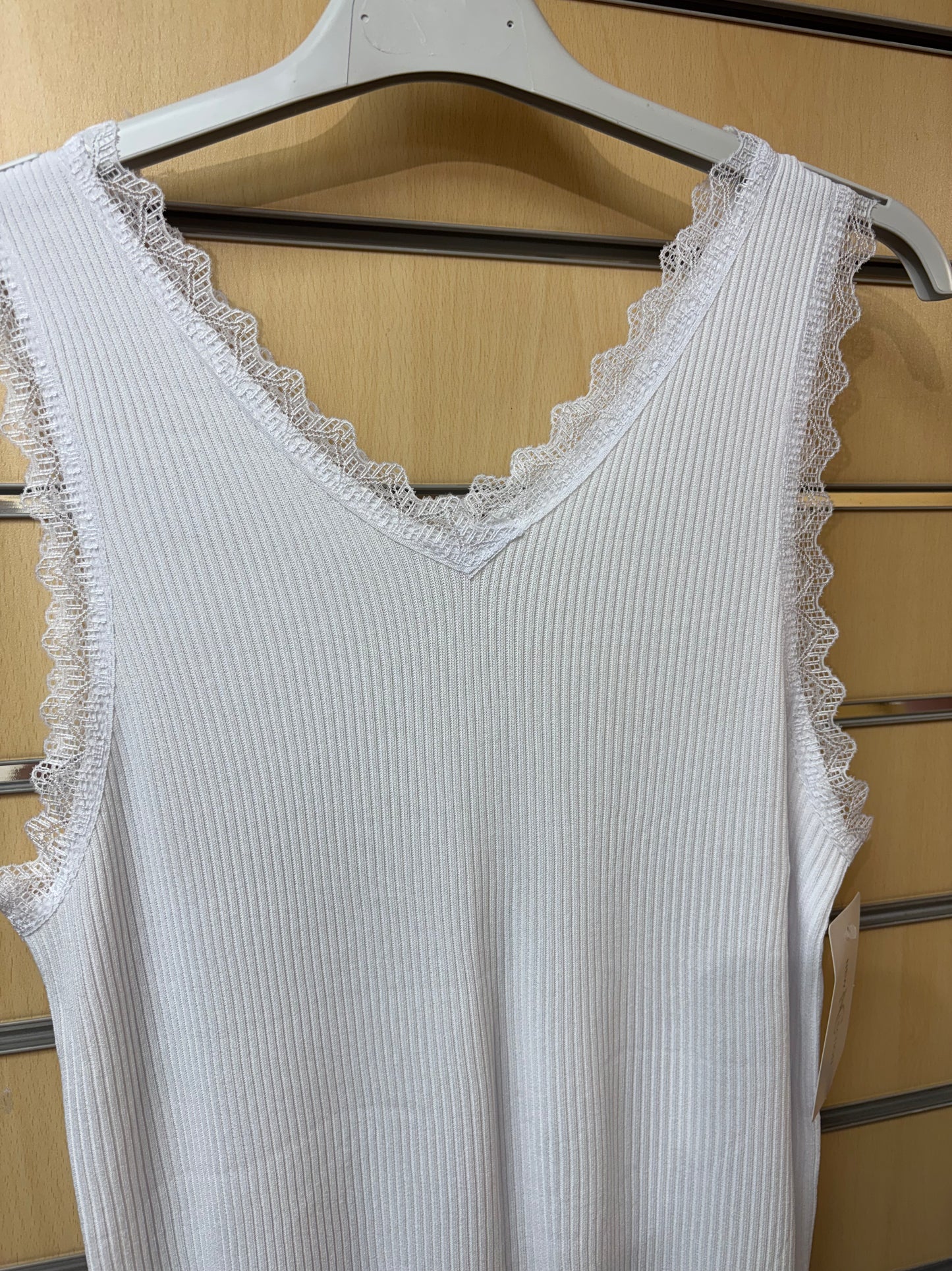 White lace trim vest top