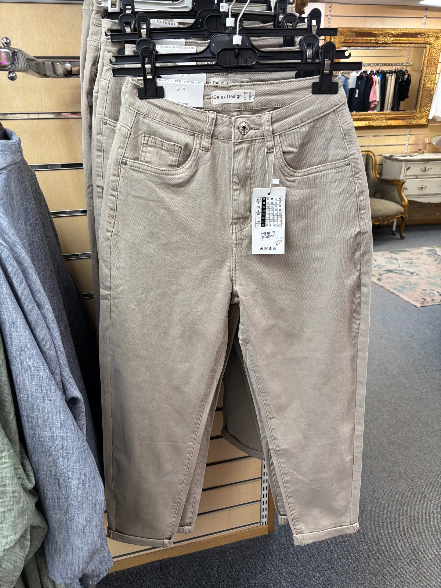 Beige Denim Mom Jeans