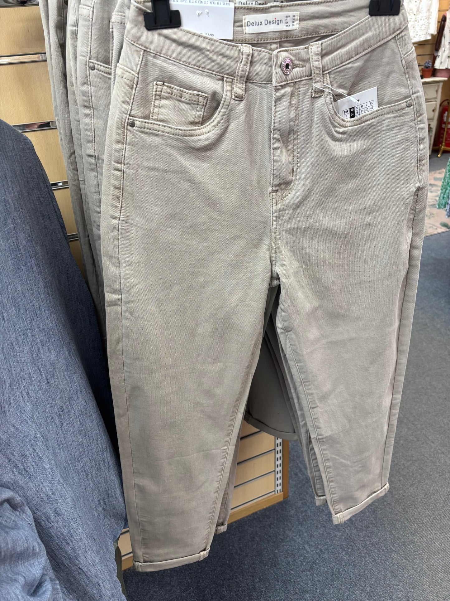 Beige Denim Mom Jeans