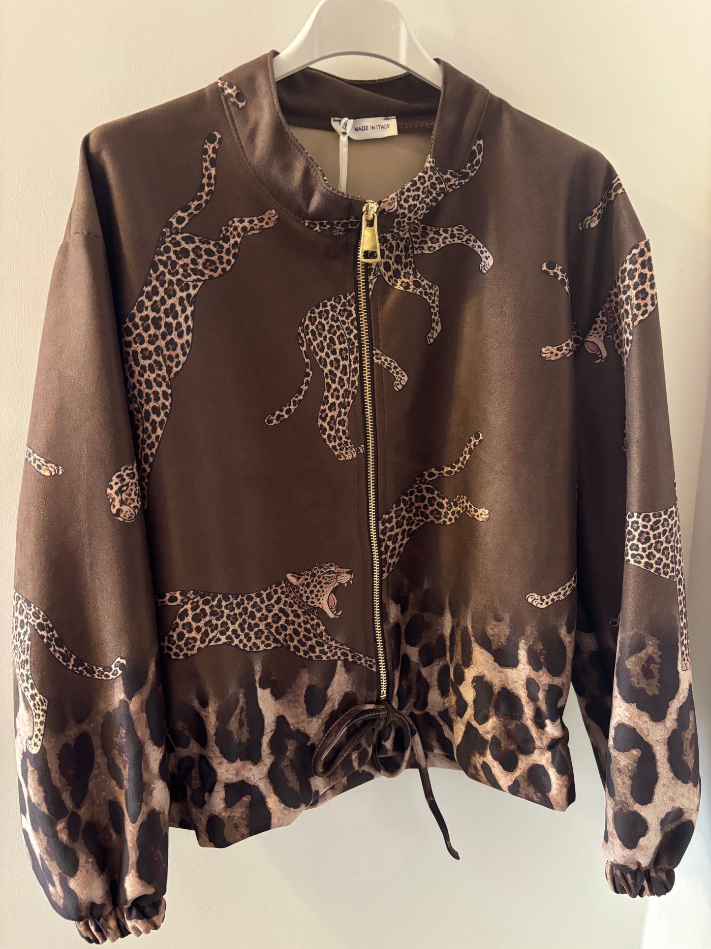 Suede Effect Leopard Bomber Jacket