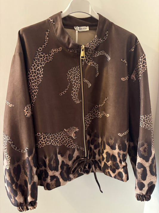 Suede Effect Leopard Bomber Jacket