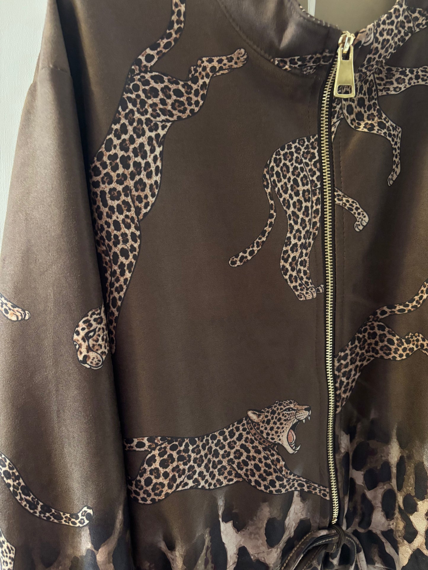 Suede Effect Leopard Bomber Jacket