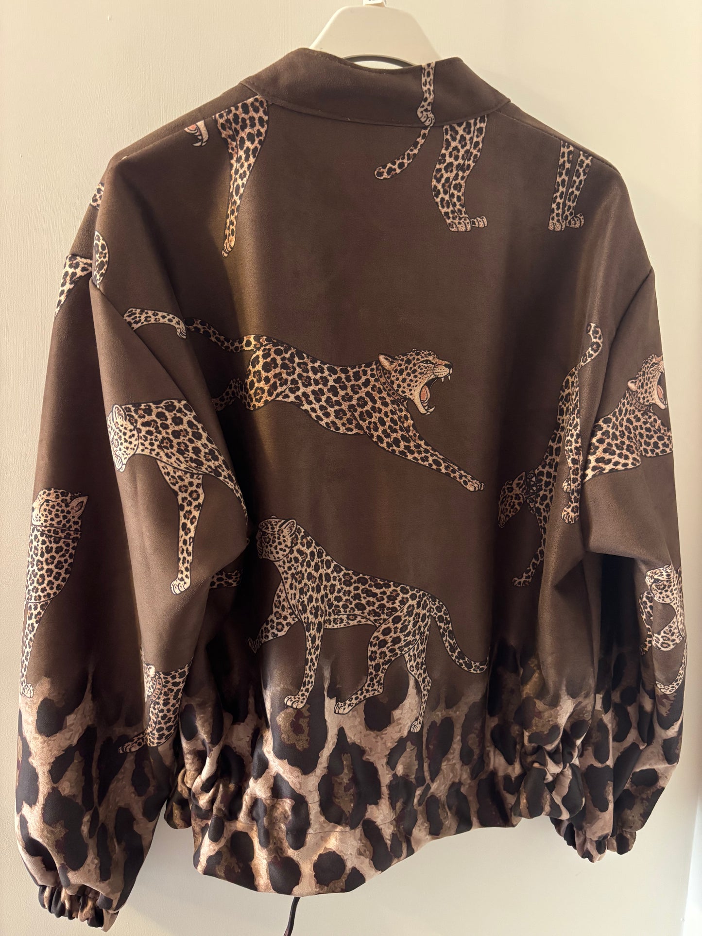 Suede Effect Leopard Bomber Jacket