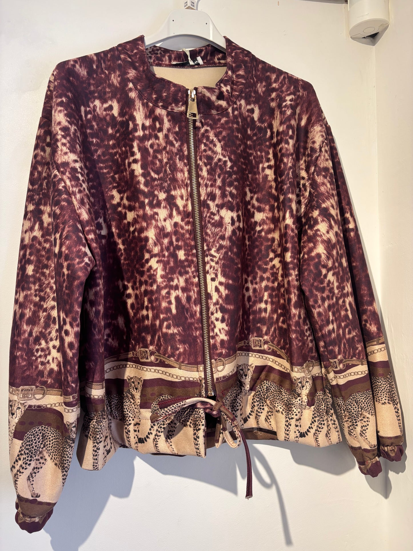 Cheetah Print Bomber Jacket in Burgundy