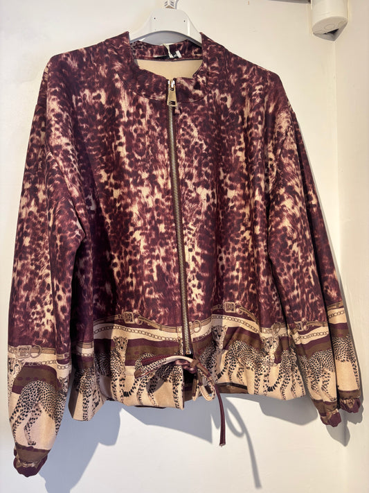Cheetah Print Bomber Jacket in Burgundy