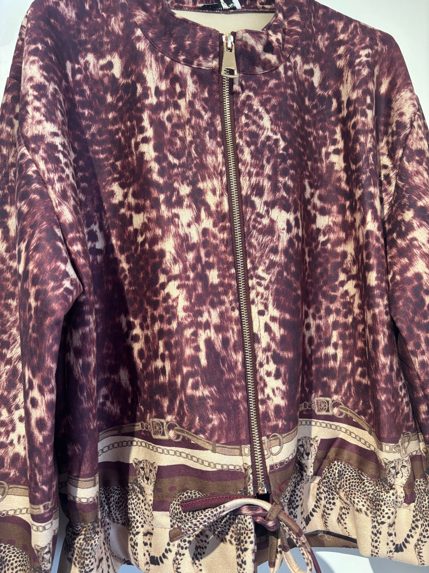 Cheetah Print Bomber Jacket in Burgundy