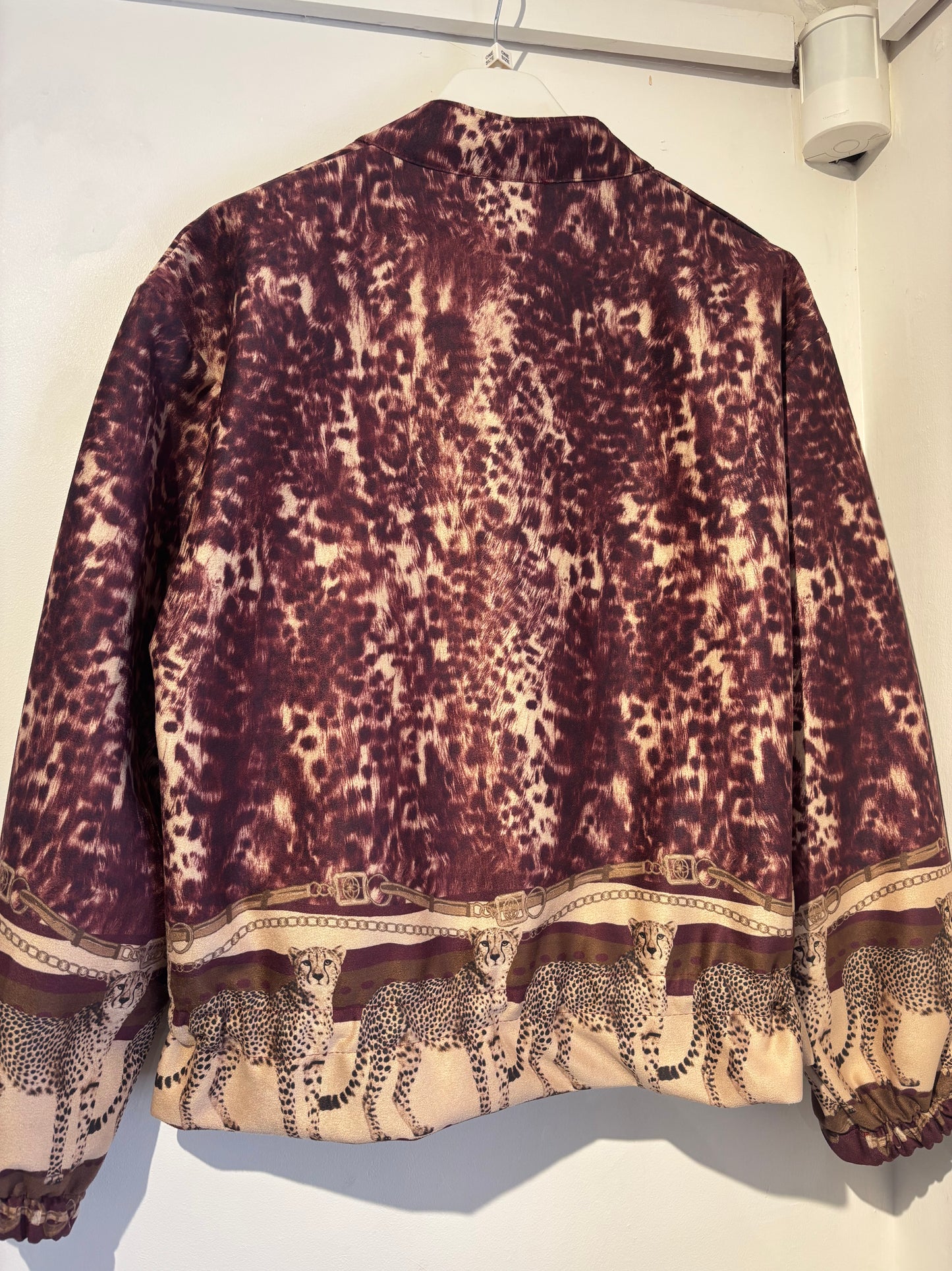 Cheetah Print Bomber Jacket in Burgundy