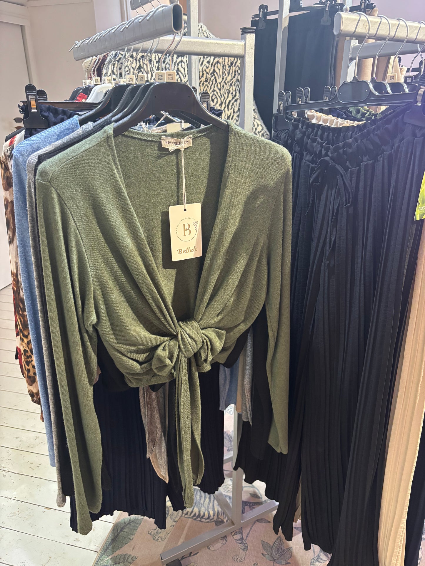 Tie Cardigan in Khaki