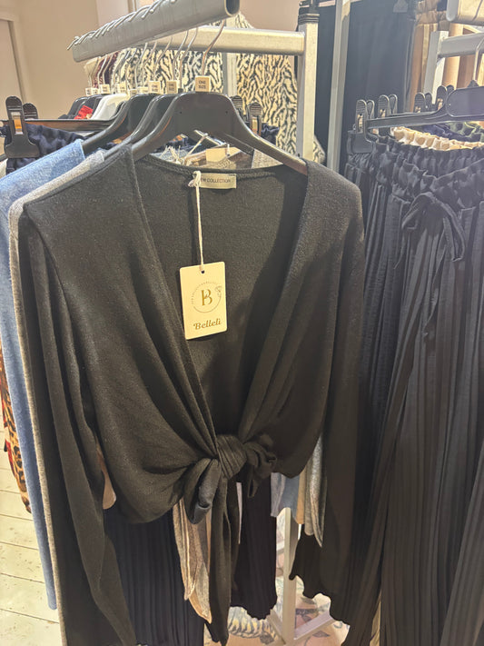 Tie Cardigan in Black
