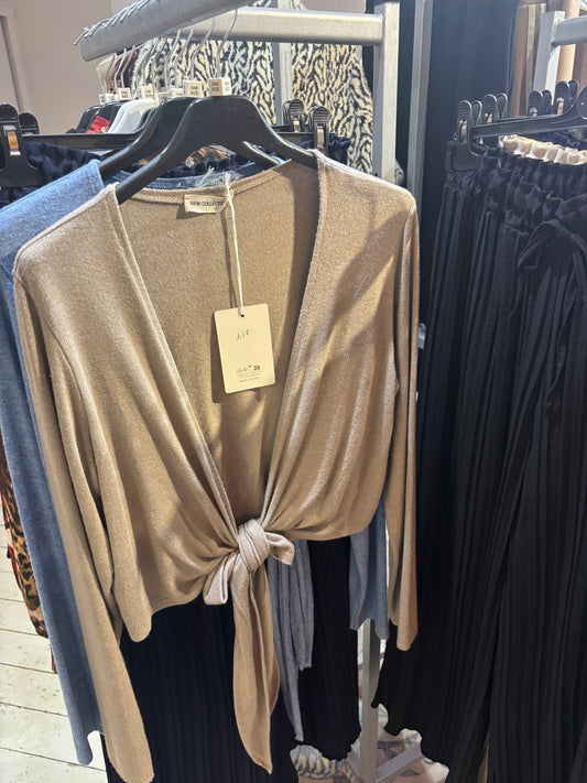 Tie Cardigan in Beige