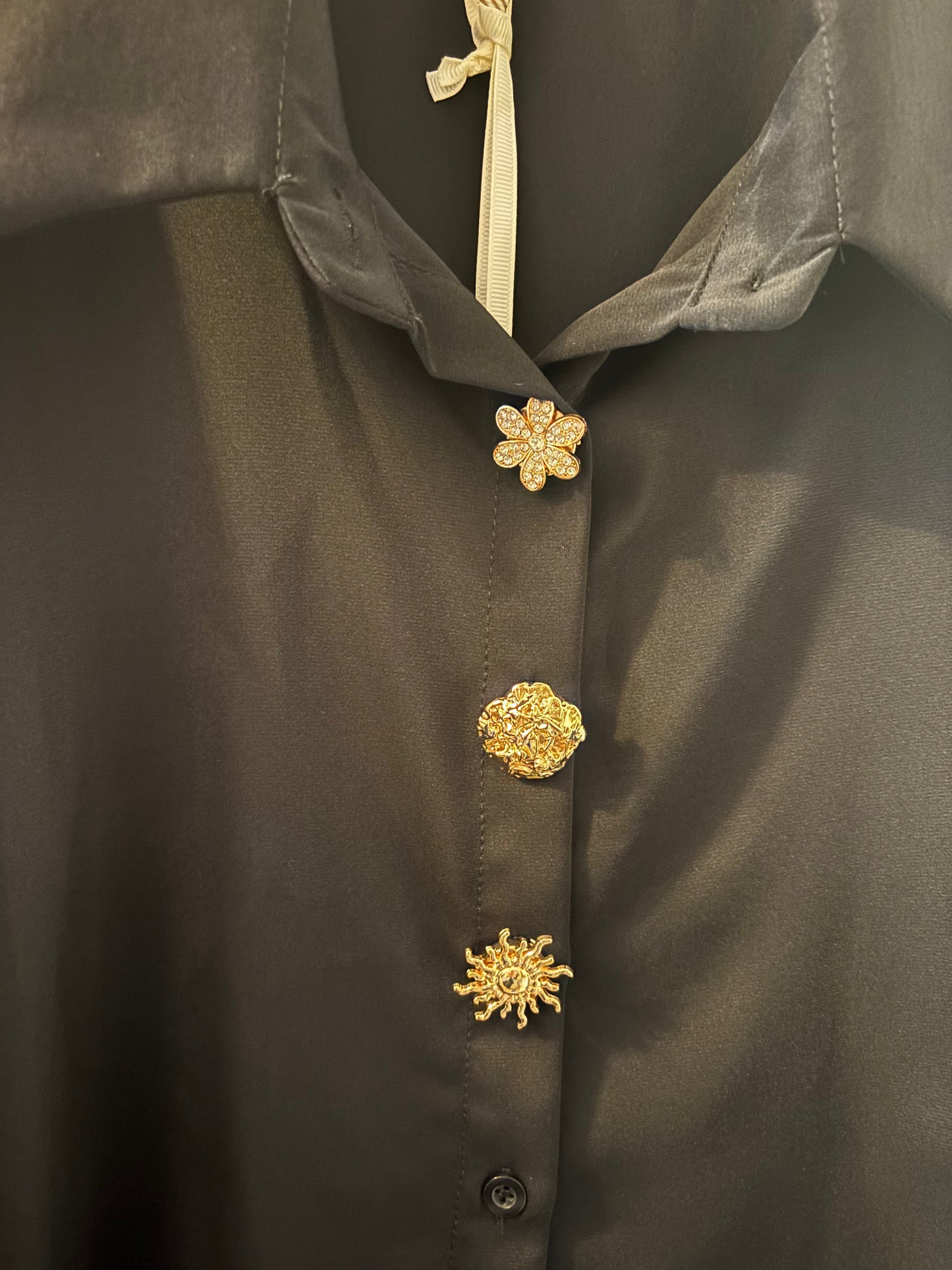 Black Cropped Shirt with Gold Buttons