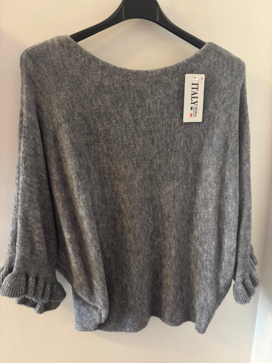 Frill Sleeve Jumper in Grey