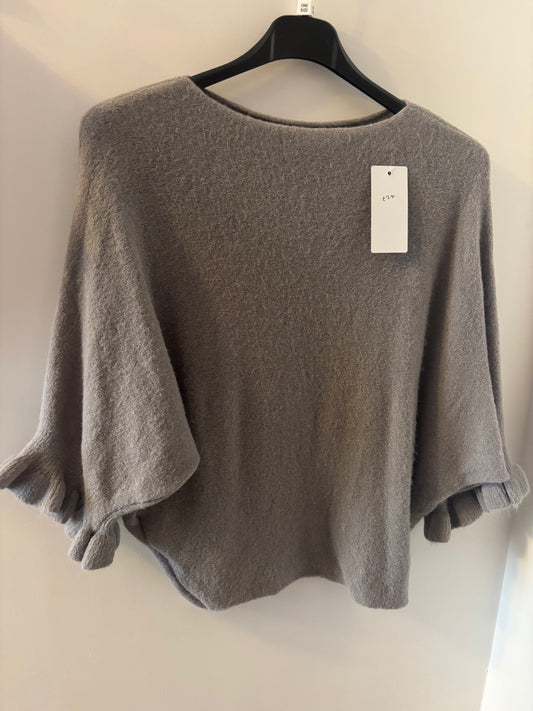 Frill Sleeve Jumper in Mocha
