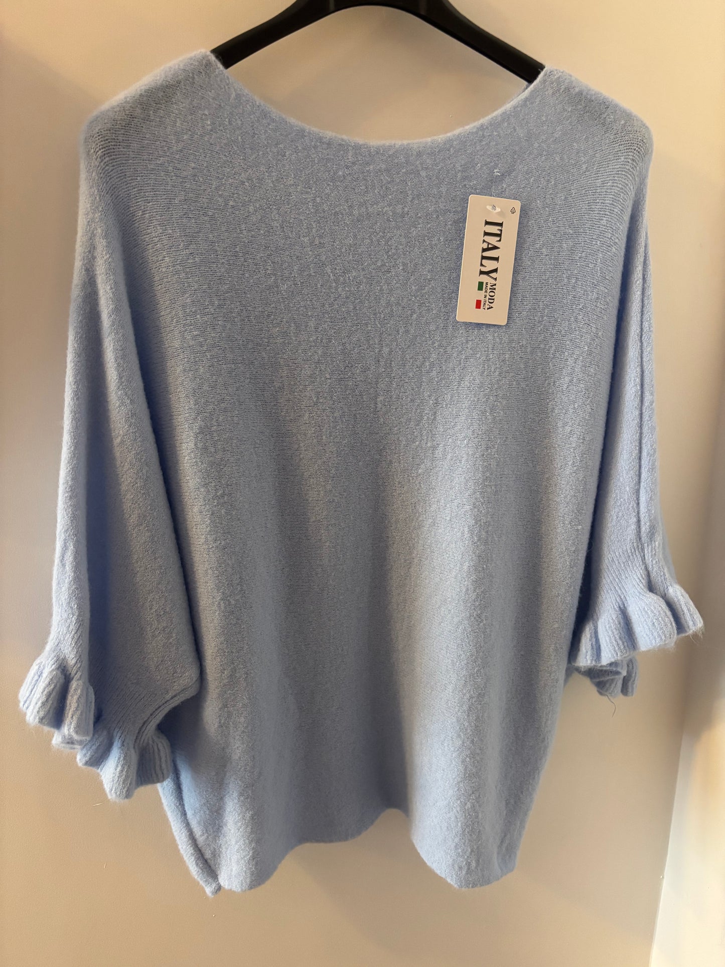 Frill Sleeve Jumper in Light Blue