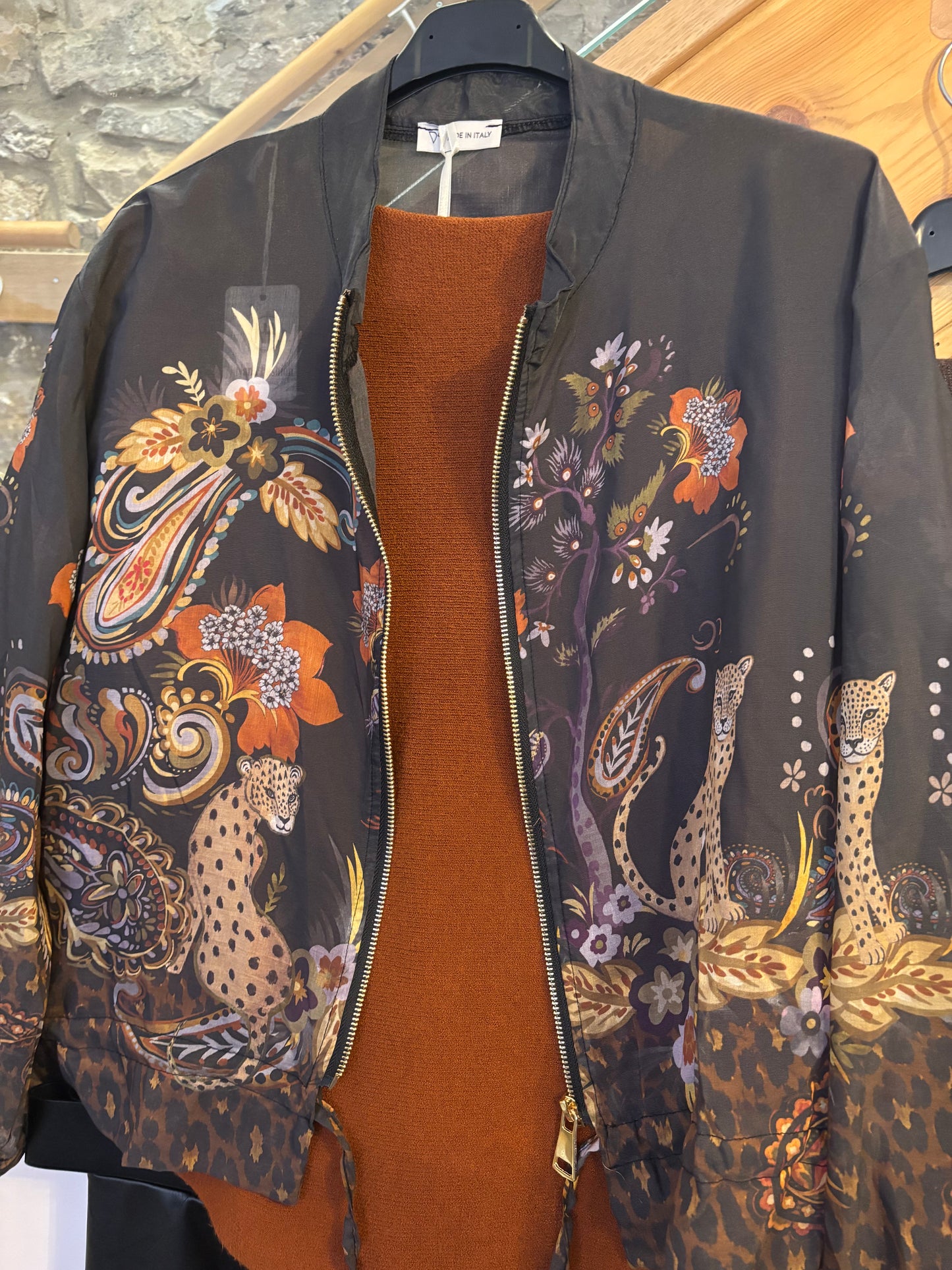Sheer Zip Up Leopard Bomber Jacket