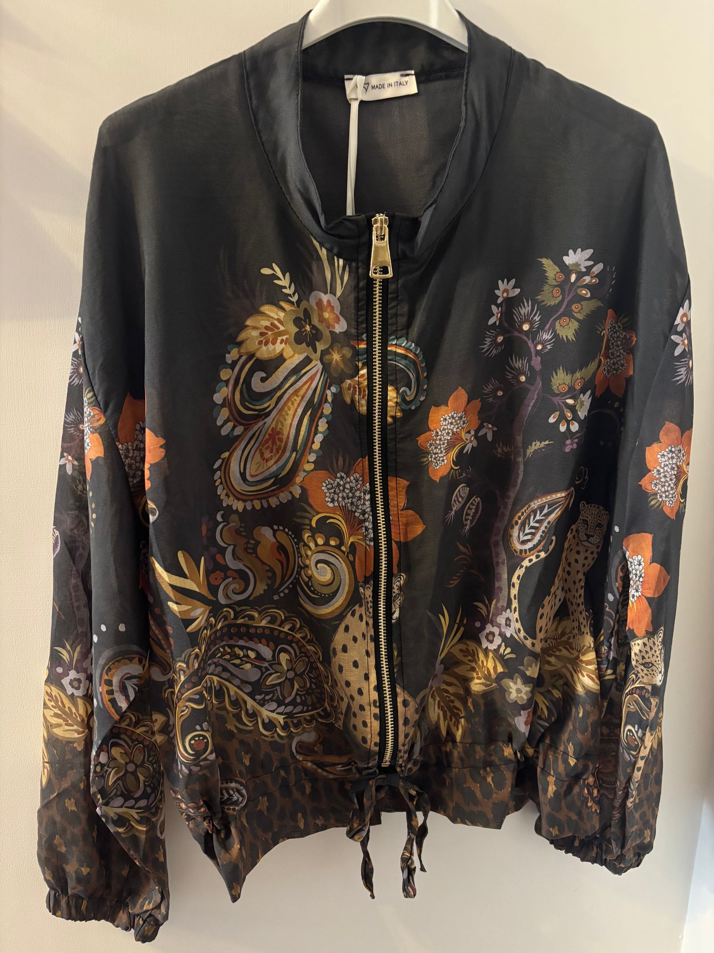 Sheer Zip Up Leopard Bomber Jacket