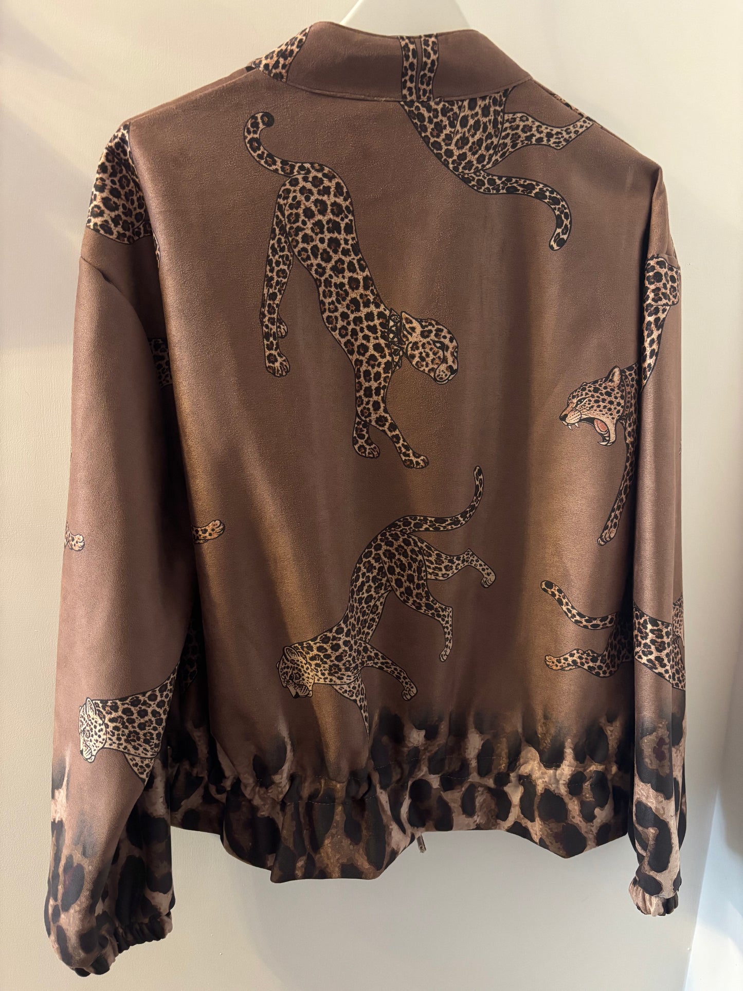 Suede Effect Leopard Bomber Jacket in Tan