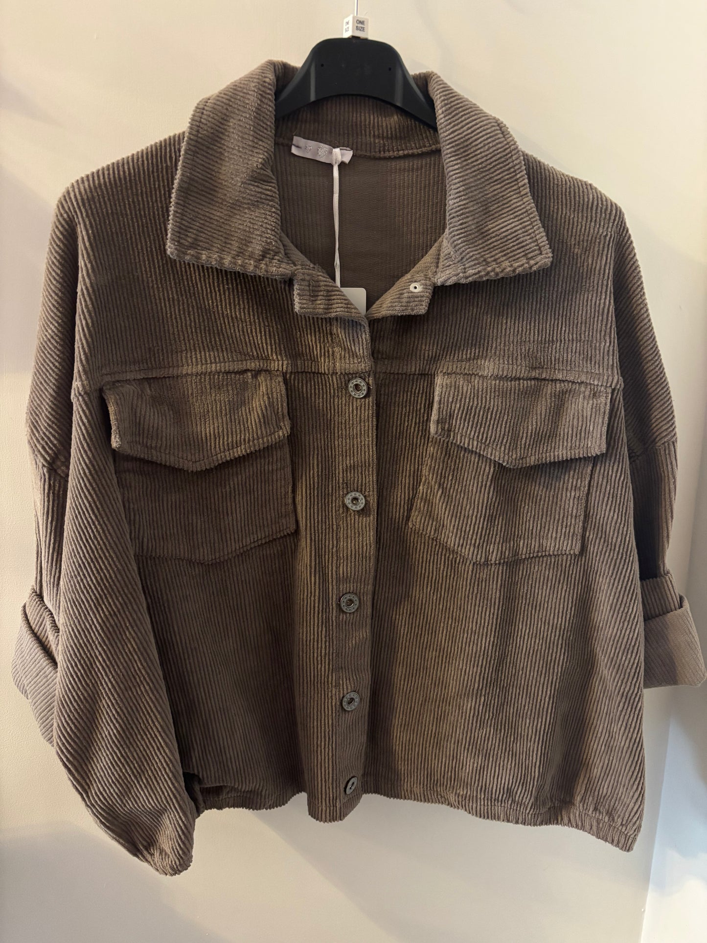 Cropped Cord Jacket with Buttons in Taupe