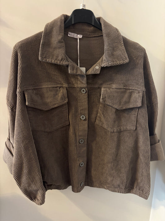 Cropped Cord Jacket with Buttons in Taupe