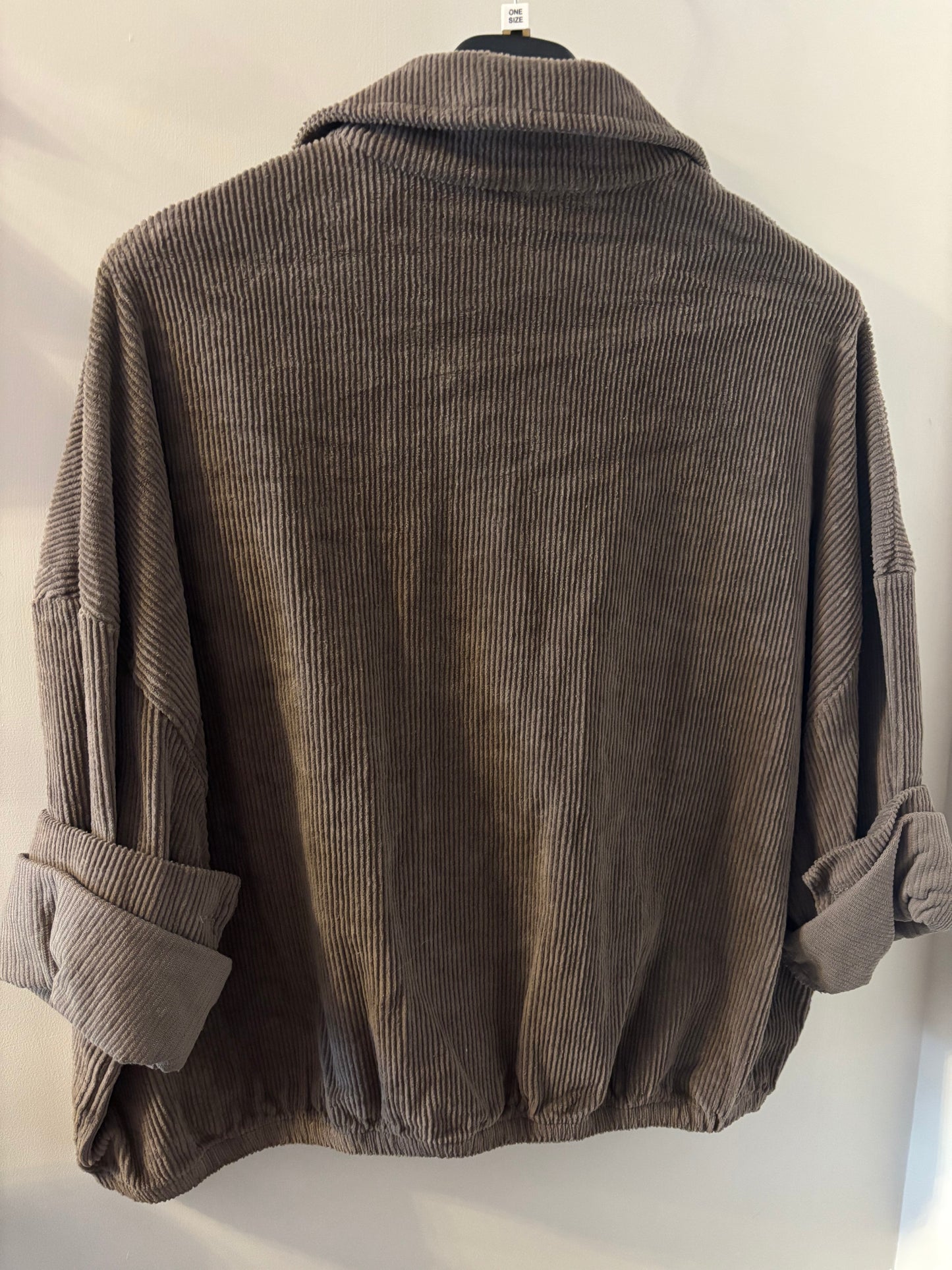Cropped Cord Jacket with Buttons in Taupe